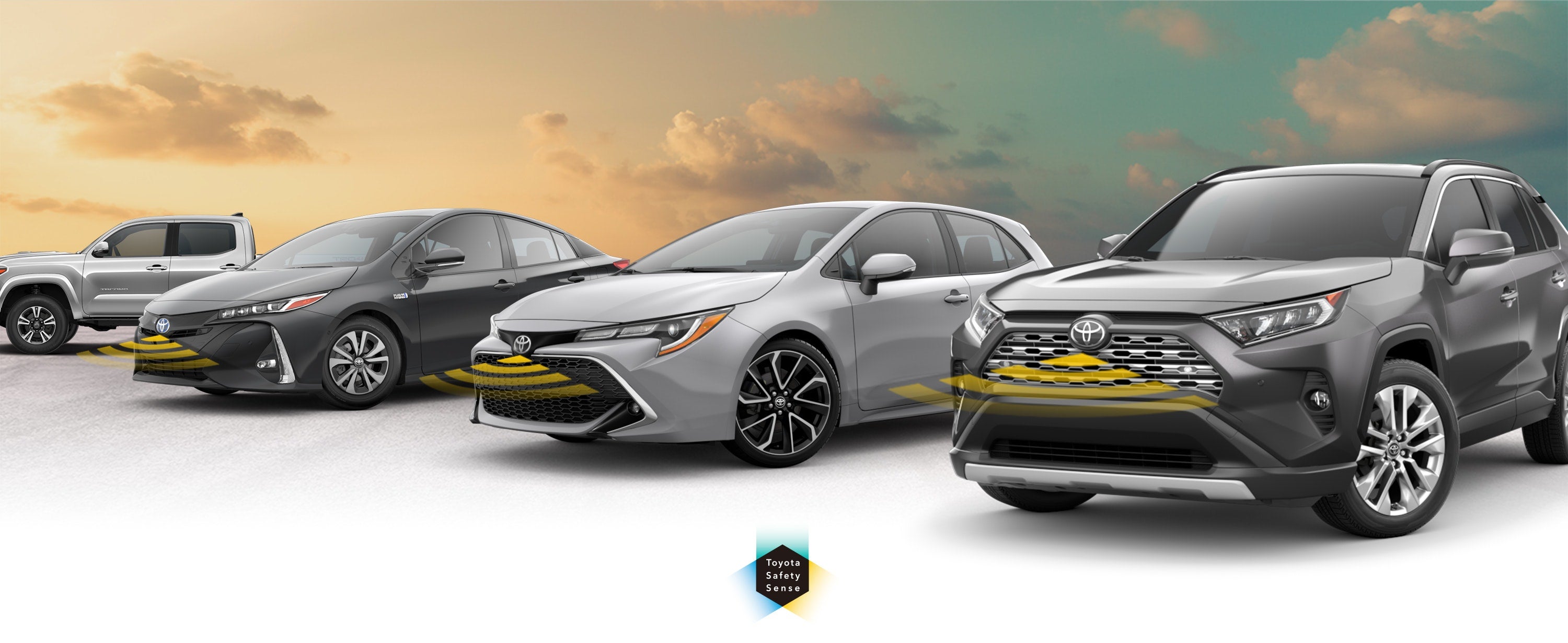 Toyota Safety Sense: Designed for Safety. Options shown on Toyota models including RAV4, Tacoma, and Camry, available now at McCarthy Toyota of Sedalia in Sedalia MO.