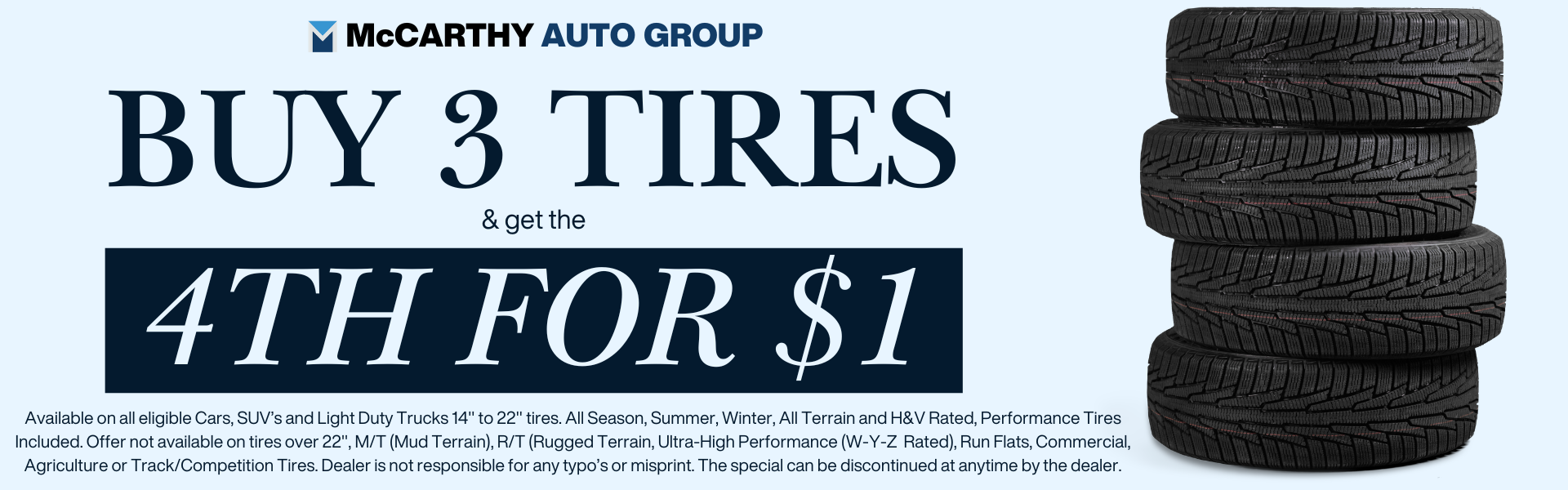 Buy 3 tires, get one for $1