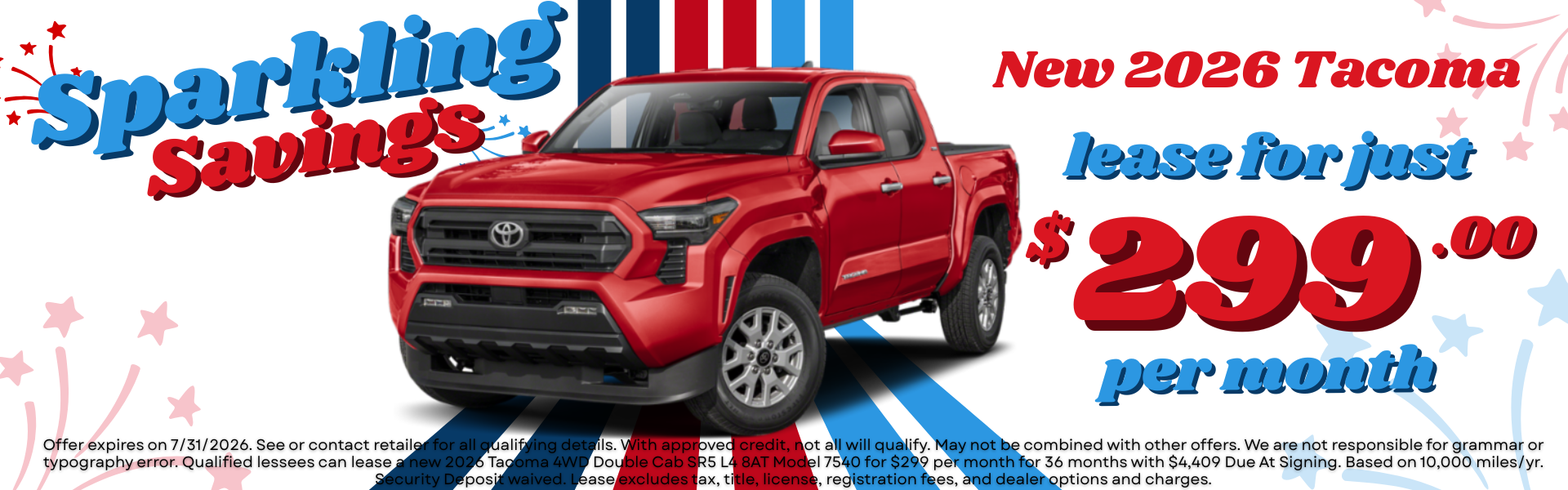 Sparkling Savings on New 2026 Tacoma lease for just 299 per 